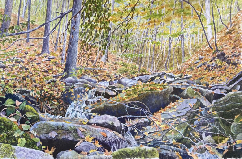 Painting of small stream in the Fall.