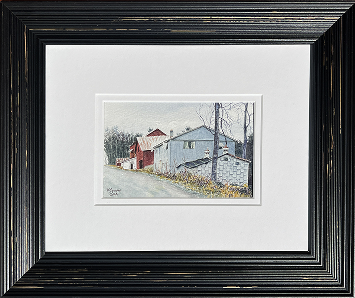 painting of 3 barns